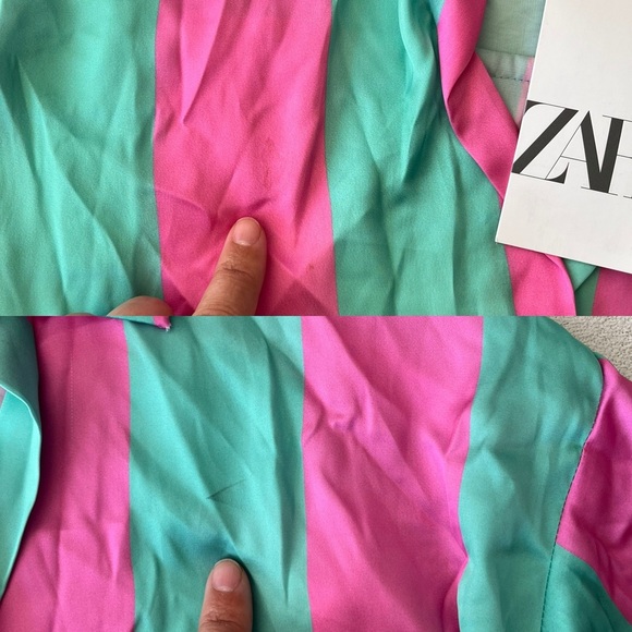 NWT Zara Satin Striped Boyfriend Shirt XS Pink Green - Picture 8 of 12